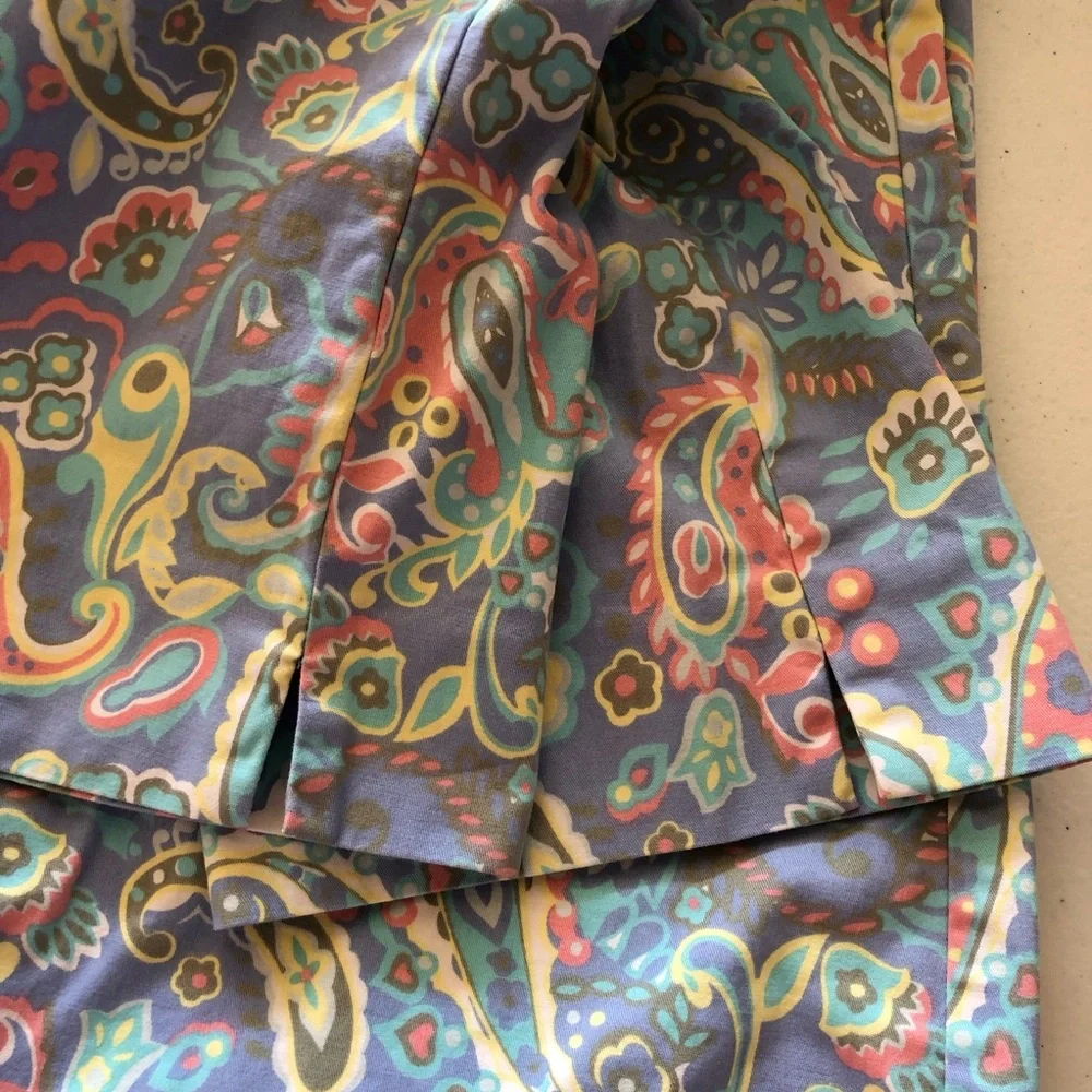 Talbots Paisley Cropped Chino Women Pants Size 14 Pastel Colors Split-Hem